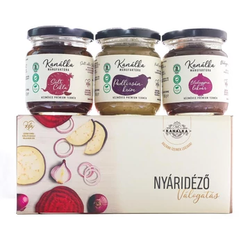 Kanálka nyáridéző válogatás - magyaros hagymalekvár almával - lilahagyma lekvár  - sült cékla chilivel