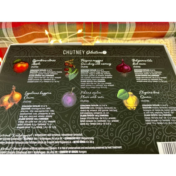 Kanálka díszdobozos chutney válogatás - alma, magyaros hagyma, meggy, birs, lilahagyma és szilva chutney