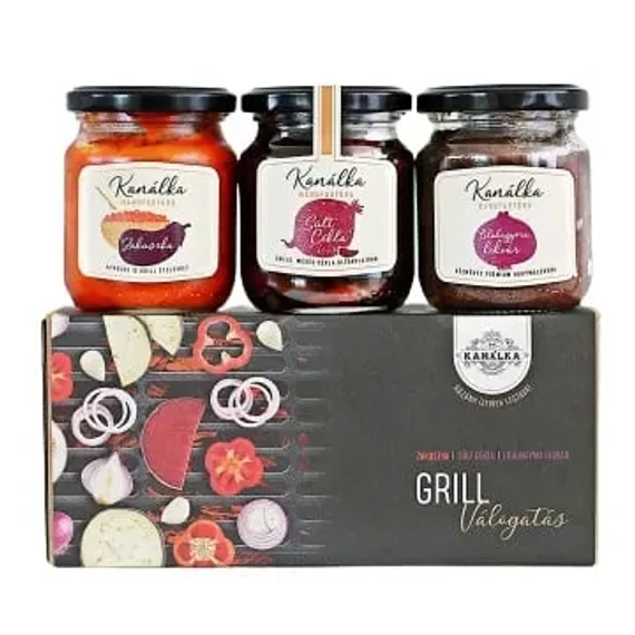 Kanálka grill válogatás - sült cékla chilivel - zakuszka - lilahagyma lekvár