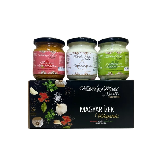 FokhagyMakó magyar ízek válogatás - magyaros - natúr  zöldfűszeres fokhagymakrém